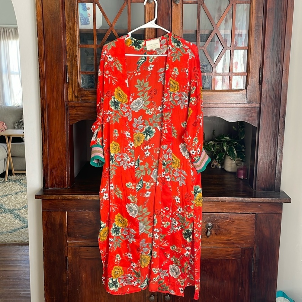 Floral Red Women's Blouse Kimono